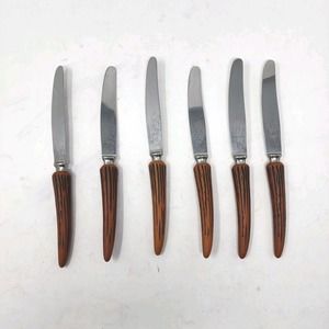 E. Parker & Sons 6 Stainless Knives Sheffield England VTG Bakelite Faux Antler